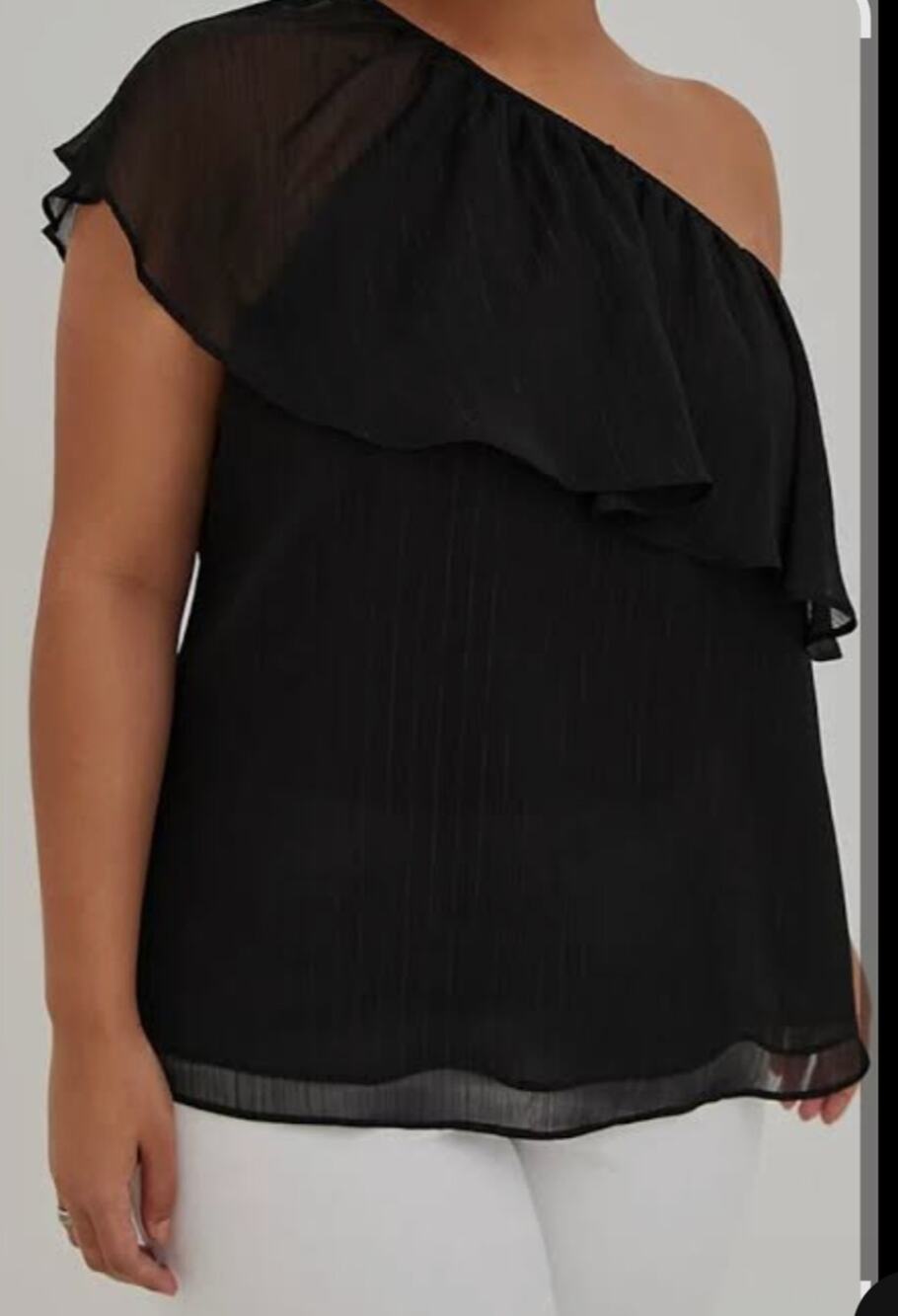 Torrid Crinkle Chiffon One Shoulder Ruffle Blouse Black Size 2X Metallic Accent